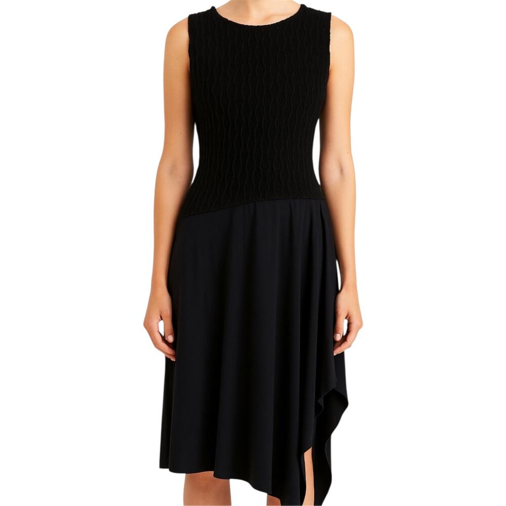 Sarah Pacini Asymmetrical Dress Tank Cable Textured Embossed Black 2